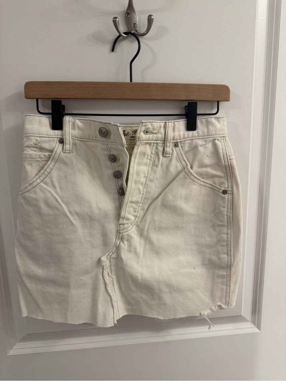 We The Free Cream Denim Mini Skirt